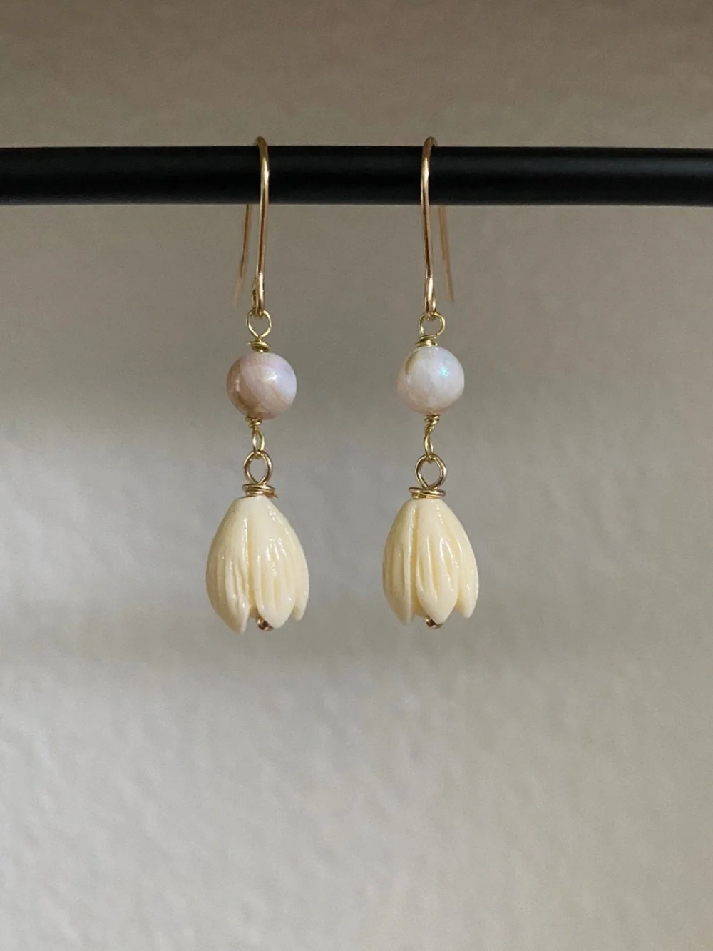Handmade Pikake Earrings With White Chalcedony - Picture 1 of 3